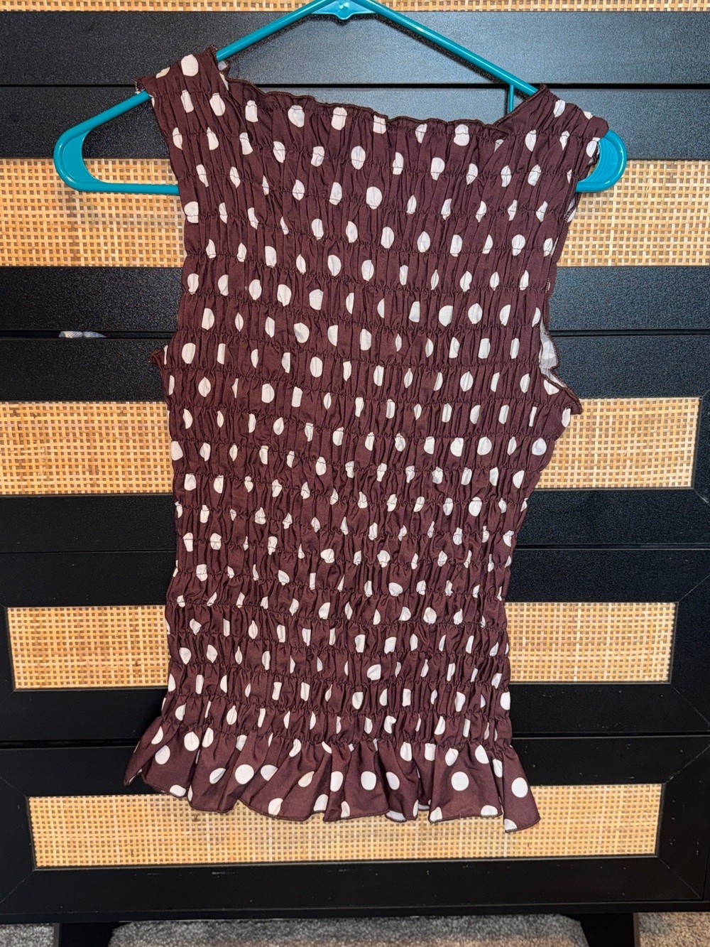 Amazon Brown Polka Dot Smocked Sleeveless Camisole